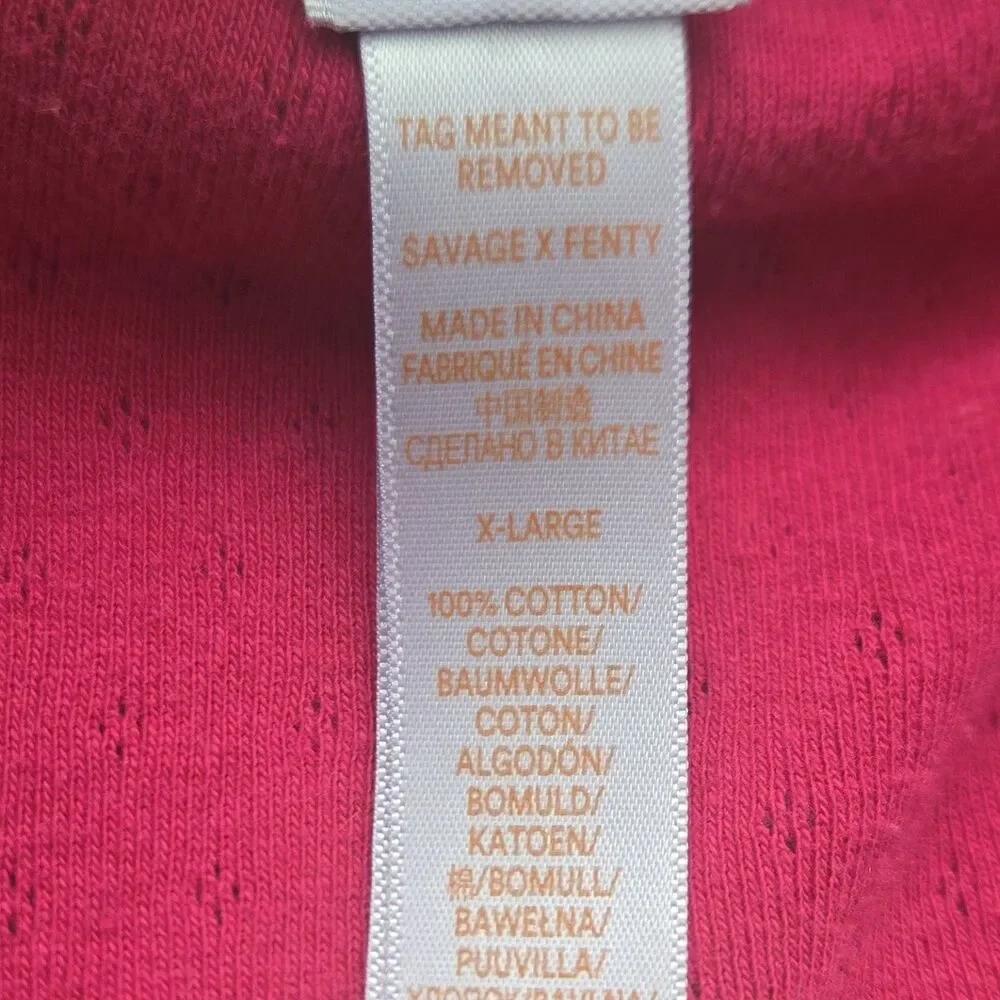 Savage X Fenty Women's Pink Cropped Knit Long Sleeve Top XL 100% Cotton